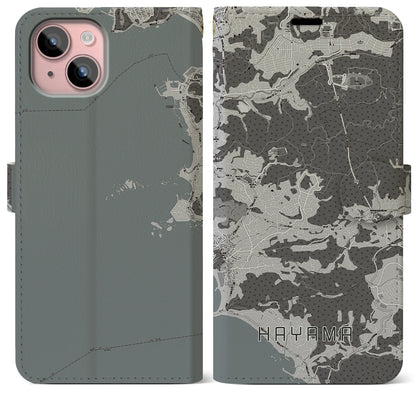 【葉山（神奈川県）】地図柄iPhoneケース（手帳タイプ）モノトーン・iPhone 15 Plus 用