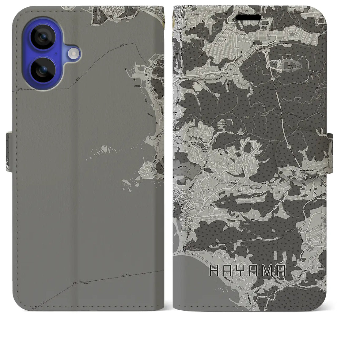 【葉山(神奈川県)】地図柄iPhoneケース(手帳タイプ)モノトーン・iPhone 16 Pro Max 用