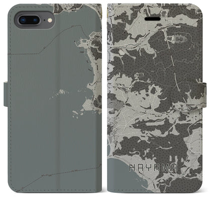 【葉山（神奈川県）】地図柄iPhoneケース（手帳タイプ）モノトーン・iPhone 8Plus /7Plus / 6sPlus / 6Plus 用