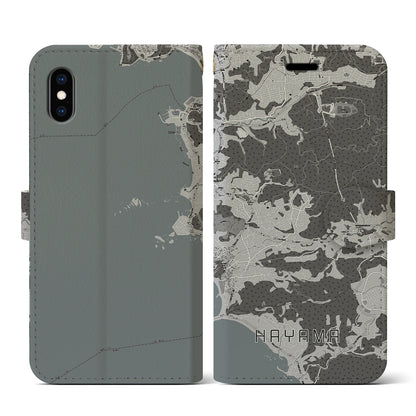 【葉山（神奈川県）】地図柄iPhoneケース（手帳タイプ）モノトーン・iPhone XS / X 用