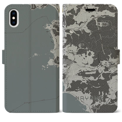 【葉山（神奈川県）】地図柄iPhoneケース（手帳タイプ）モノトーン・iPhone XS Max 用