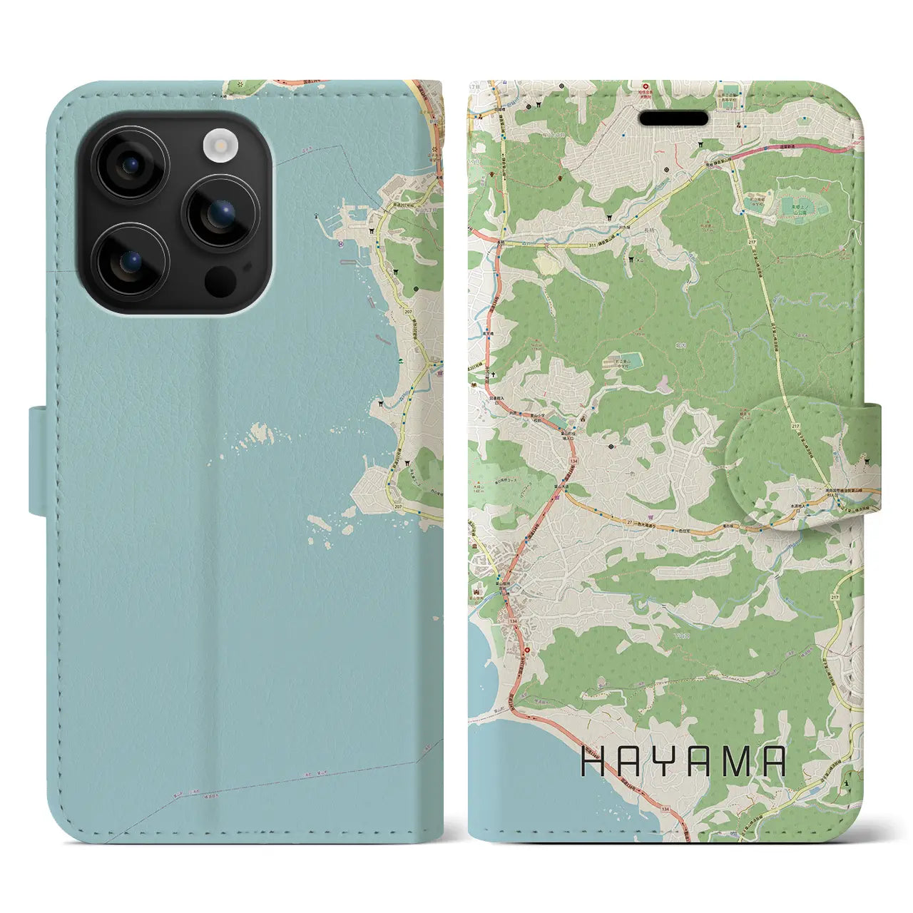 【葉山（神奈川県）】地図柄iPhoneケース（手帳タイプ）ナチュラル・iPhone 16 用