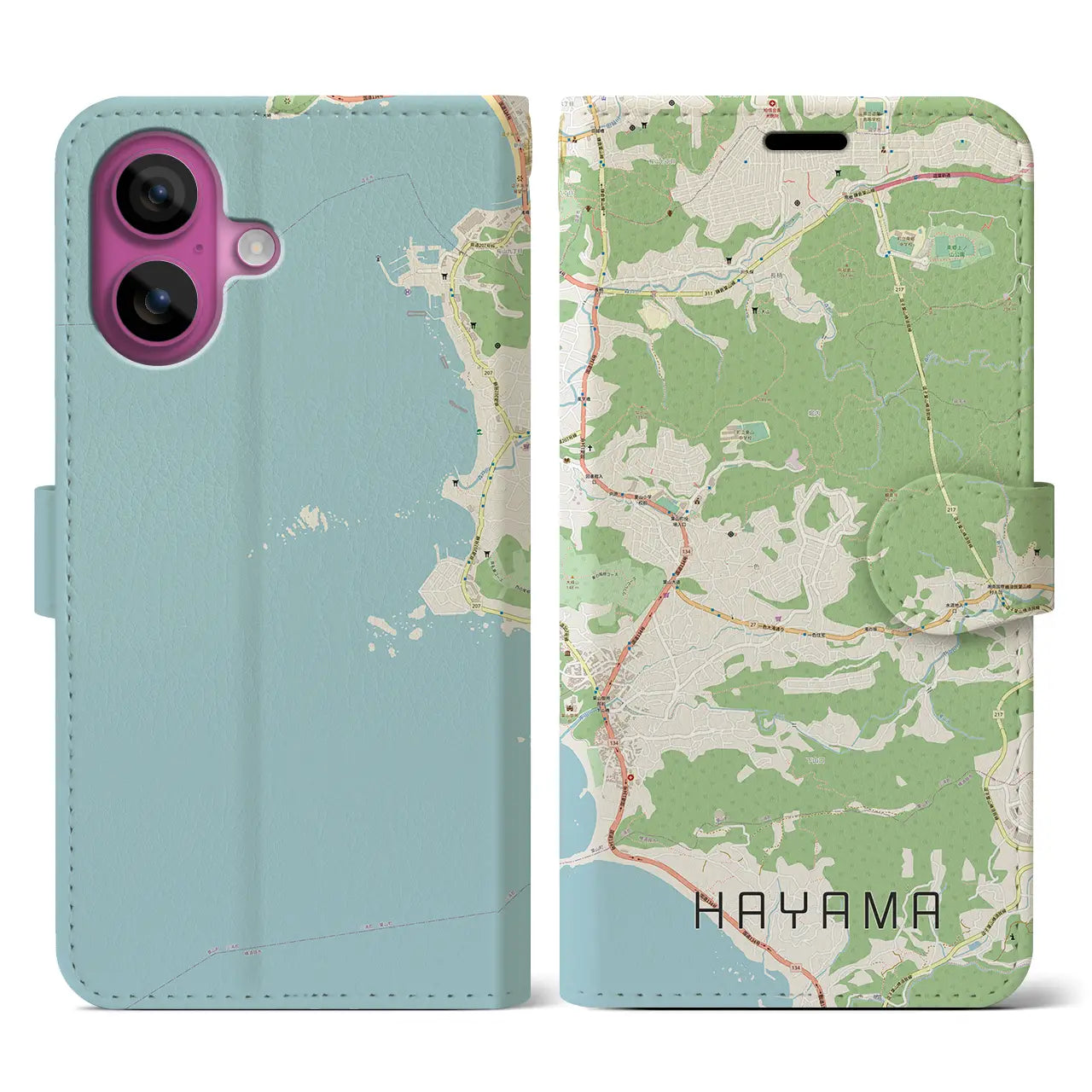 【葉山（神奈川県）】地図柄iPhoneケース（手帳タイプ）ナチュラル・iPhone 16 Pro 用