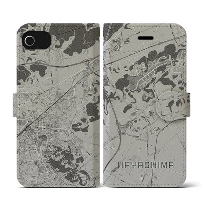 【早島（岡山県）】地図柄iPhoneケース（手帳タイプ）モノトーン・iPhone SE（第3 / 第2世代） / 8 / 7 / 6s / 6 用