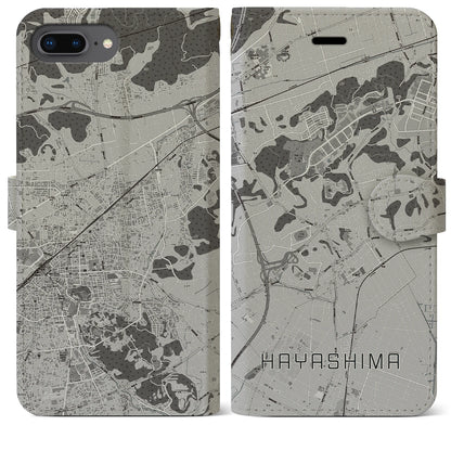 【早島（岡山県）】地図柄iPhoneケース（手帳タイプ）モノトーン・iPhone 8Plus /7Plus / 6sPlus / 6Plus 用
