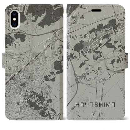 【早島（岡山県）】地図柄iPhoneケース（手帳タイプ）モノトーン・iPhone XS Max 用