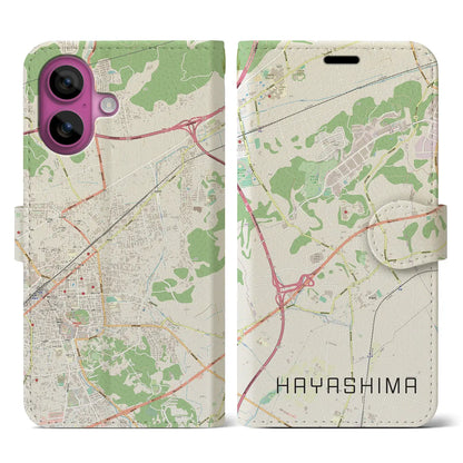 【早島（岡山県）】地図柄iPhoneケース（手帳タイプ）ナチュラル・iPhone 16 Pro 用