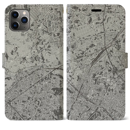 【羽沢横浜国大（神奈川県）】地図柄iPhoneケース（手帳タイプ）モノトーン・iPhone 11 Pro Max 用