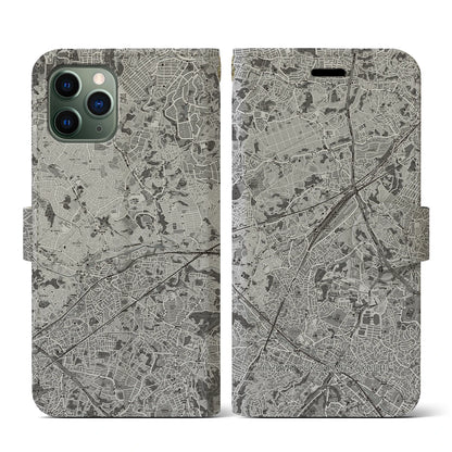 【羽沢横浜国大（神奈川県）】地図柄iPhoneケース（手帳タイプ）モノトーン・iPhone 11 Pro 用