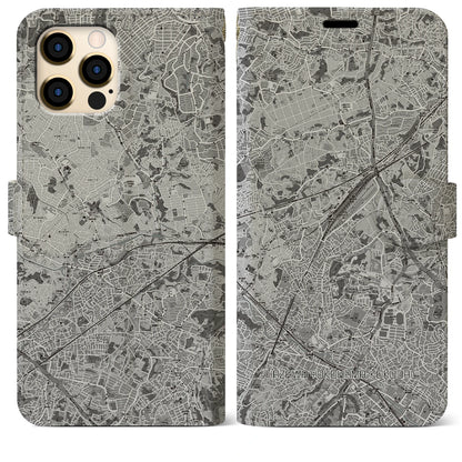 【羽沢横浜国大（神奈川県）】地図柄iPhoneケース（手帳タイプ）モノトーン・iPhone 12 Pro Max 用