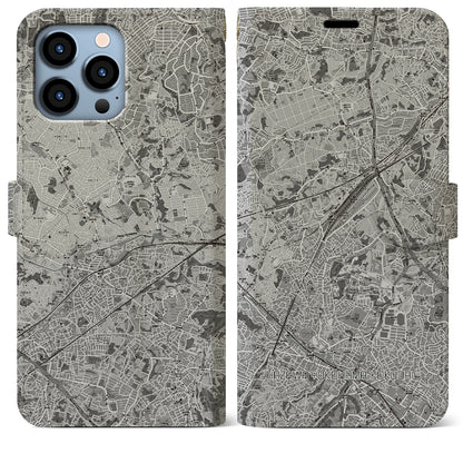 【羽沢横浜国大（神奈川県）】地図柄iPhoneケース（手帳タイプ）モノトーン・iPhone 13 Pro Max 用