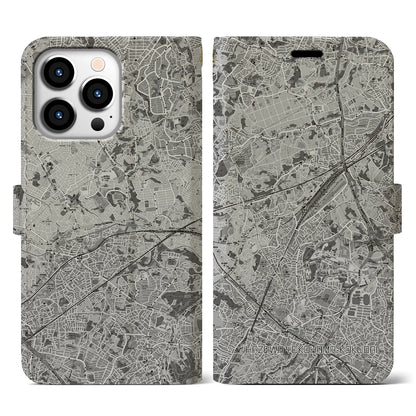 【羽沢横浜国大（神奈川県）】地図柄iPhoneケース（手帳タイプ）モノトーン・iPhone 13 Pro 用