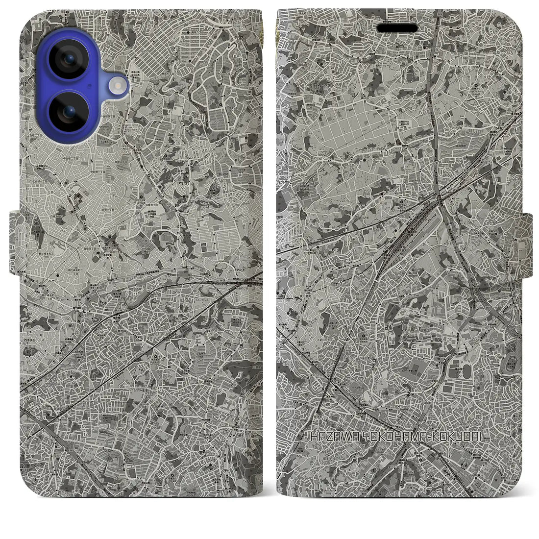 【羽沢横浜国大(神奈川県)】地図柄iPhoneケース(手帳タイプ)モノトーン・iPhone 16 Pro Max 用