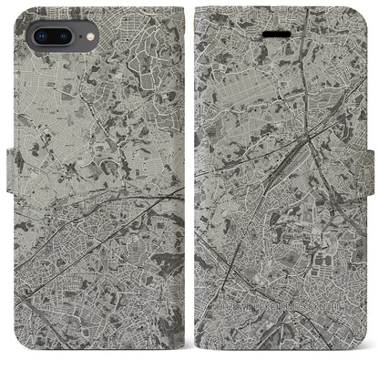 【羽沢横浜国大（神奈川県）】地図柄iPhoneケース（手帳タイプ）モノトーン・iPhone 8Plus /7Plus / 6sPlus / 6Plus 用