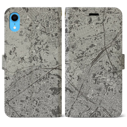 【羽沢横浜国大（神奈川県）】地図柄iPhoneケース（手帳タイプ）モノトーン・iPhone XR 用