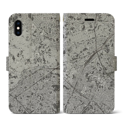 【羽沢横浜国大（神奈川県）】地図柄iPhoneケース（手帳タイプ）モノトーン・iPhone XS / X 用