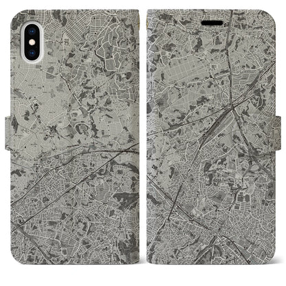 【羽沢横浜国大（神奈川県）】地図柄iPhoneケース（手帳タイプ）モノトーン・iPhone XS Max 用