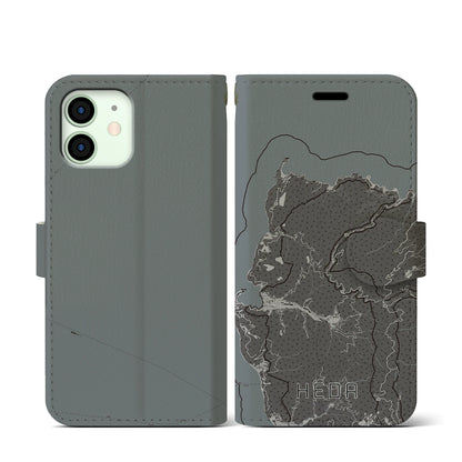 【戸田（静岡県）】地図柄iPhoneケース（手帳タイプ）モノトーン・iPhone 12 mini 用