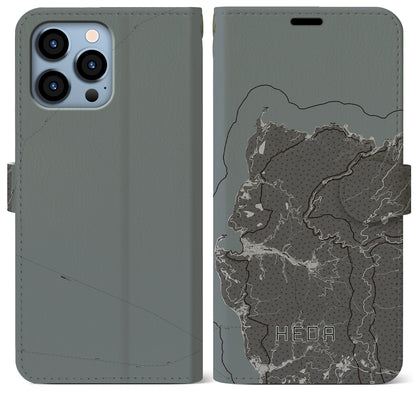 【戸田（静岡県）】地図柄iPhoneケース（手帳タイプ）モノトーン・iPhone 13 Pro Max 用