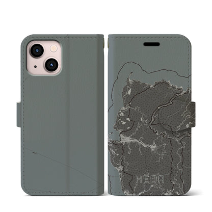 【戸田（静岡県）】地図柄iPhoneケース（手帳タイプ）モノトーン・iPhone 13 mini 用