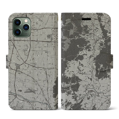 【平群（奈良県）】地図柄iPhoneケース（手帳タイプ）モノトーン・iPhone 11 Pro 用