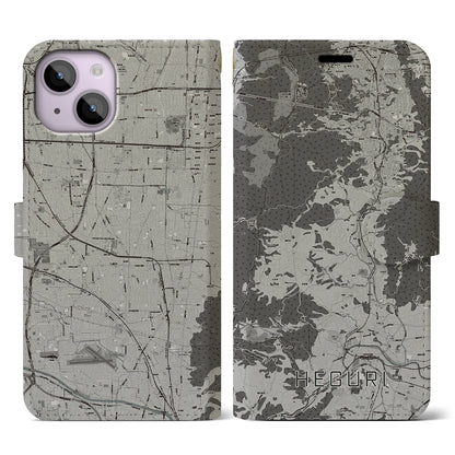 【平群（奈良県）】地図柄iPhoneケース（手帳タイプ）モノトーン・iPhone 14 用