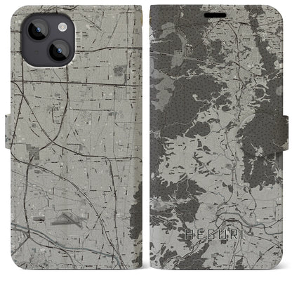 【平群（奈良県）】地図柄iPhoneケース（手帳タイプ）モノトーン・iPhone 14 Plus 用