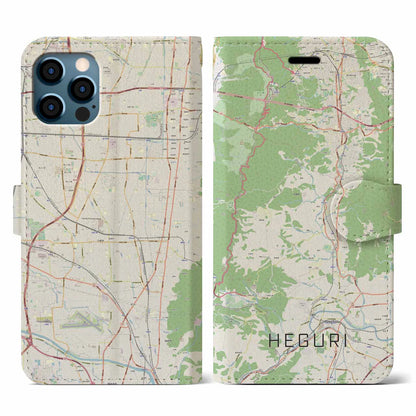 【平群（奈良県）】地図柄iPhoneケース（手帳タイプ）ナチュラル・iPhone 12 / 12 Pro 用