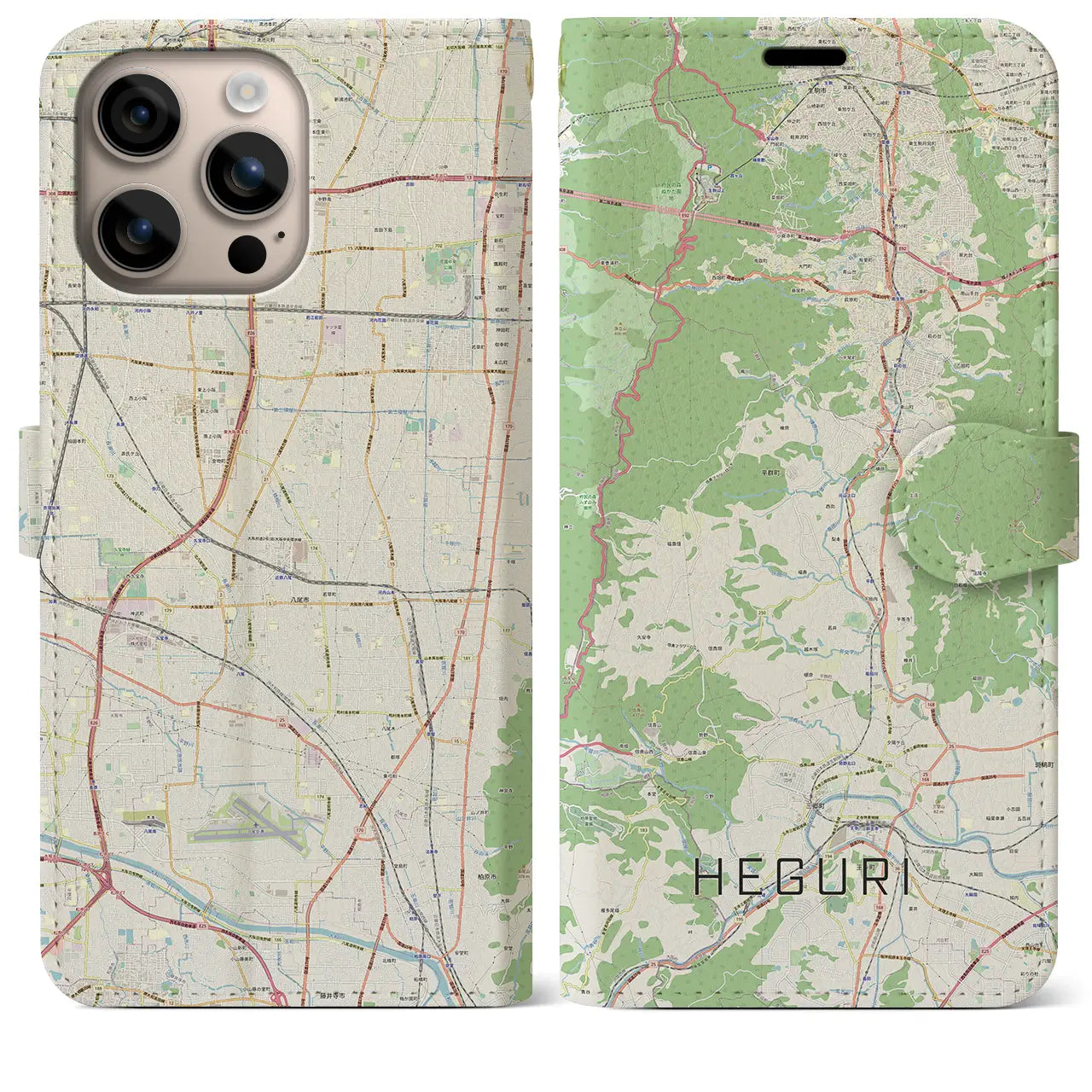 【平群（奈良県）】地図柄iPhoneケース（手帳タイプ）ナチュラル・iPhone 16 Plus 用