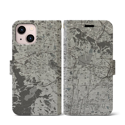 【平城京（奈良県）】地図柄iPhoneケース（手帳タイプ）モノトーン・iPhone 13 mini 用