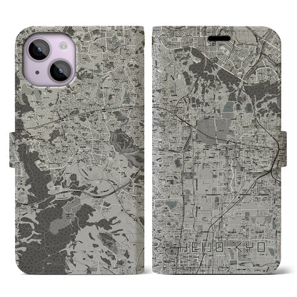 【平城京（奈良県）】地図柄iPhoneケース（手帳タイプ）モノトーン・iPhone 14 用