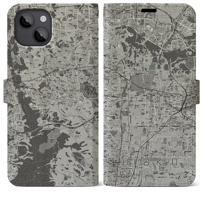 【平城京（奈良県）】地図柄iPhoneケース（手帳タイプ）モノトーン・iPhone 14 Plus 用