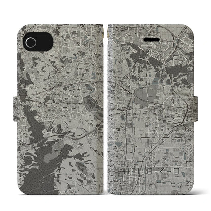 【平城京（奈良県）】地図柄iPhoneケース（手帳タイプ）モノトーン・iPhone SE（第3 / 第2世代） / 8 / 7 / 6s / 6 用