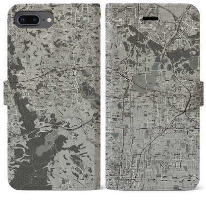 【平城京（奈良県）】地図柄iPhoneケース（手帳タイプ）モノトーン・iPhone 8Plus /7Plus / 6sPlus / 6Plus 用