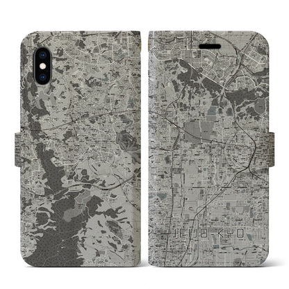 【平城京（奈良県）】地図柄iPhoneケース（手帳タイプ）モノトーン・iPhone XS / X 用