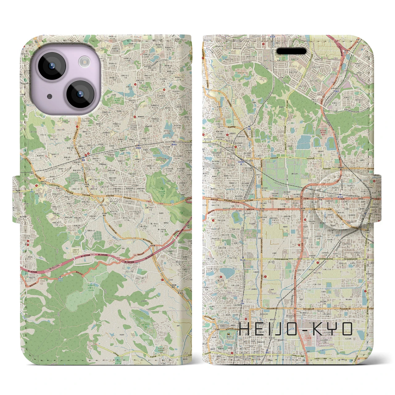 【平城京（奈良県）】地図柄iPhoneケース（手帳タイプ）