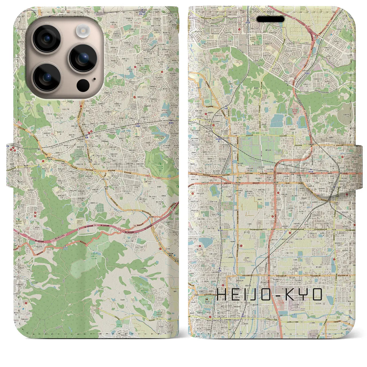 【平城京（奈良県）】地図柄iPhoneケース（手帳タイプ）ナチュラル・iPhone 16 Plus 用