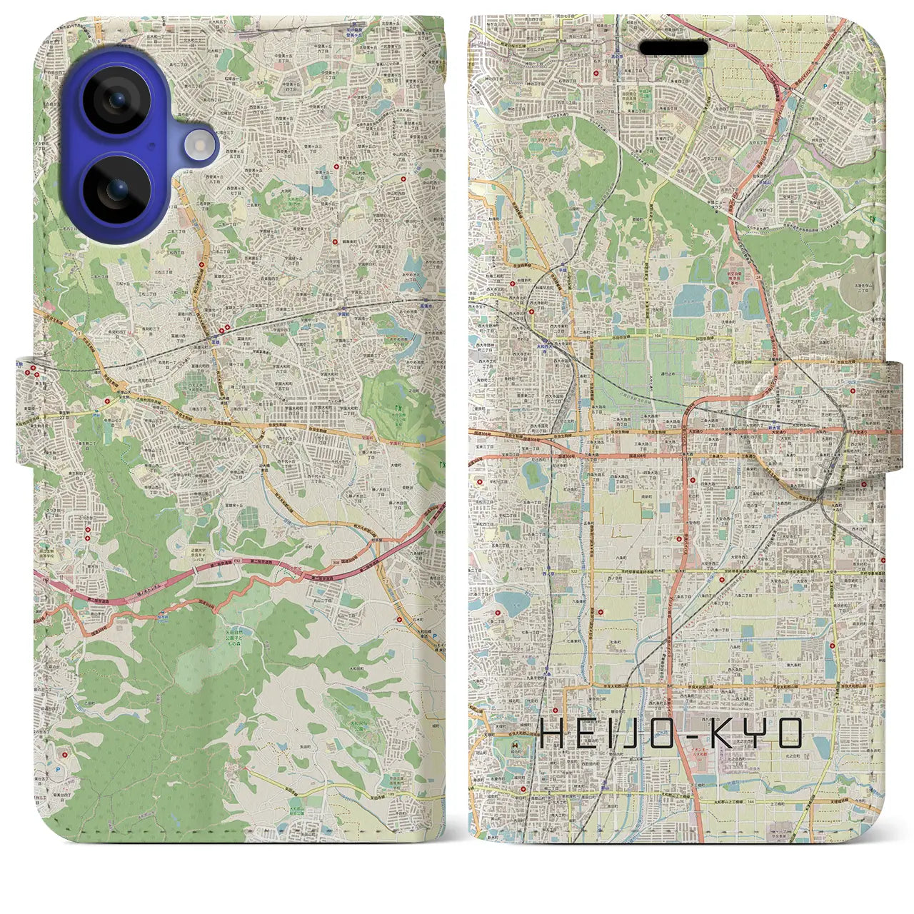 【平城京（奈良県）】地図柄iPhoneケース（手帳タイプ）