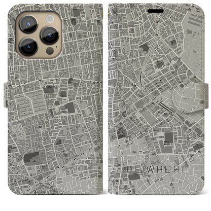 【平和台】地図柄iPhoneケース（手帳両面タイプ・モノトーン）iPhone 14 Pro Max 用