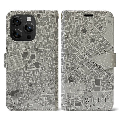 【平和台（東京都）】地図柄iPhoneケース（手帳タイプ）モノトーン・iPhone 16 用