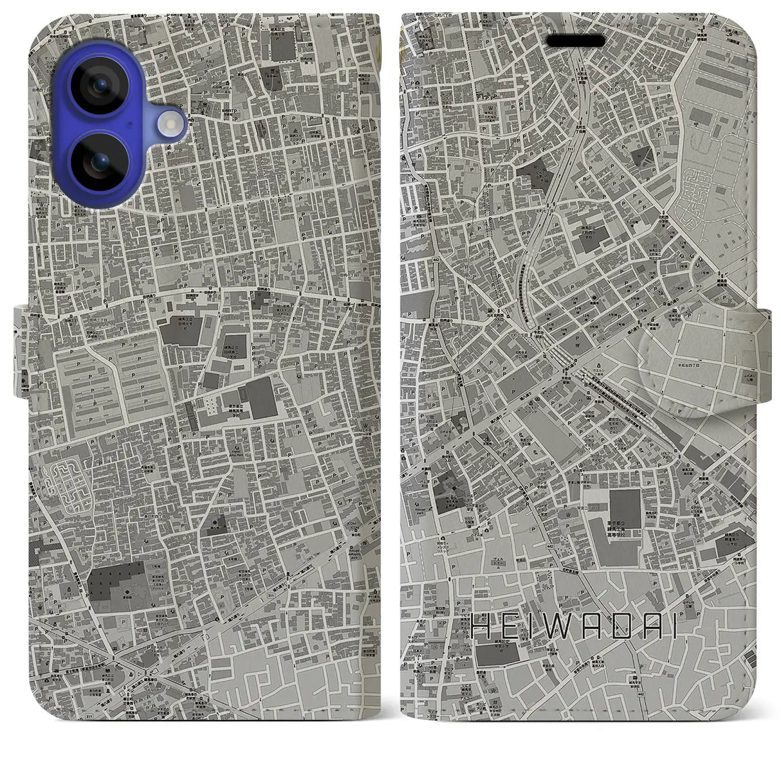 【平和台(東京都)】地図柄iPhoneケース(手帳タイプ)モノトーン・iPhone 16 Pro Max 用