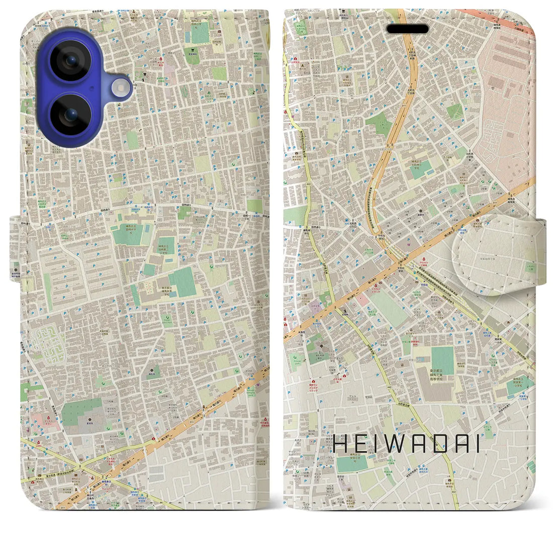 【平和台(東京都)】地図柄iPhoneケース(手帳タイプ)ナチュラル・iPhone 16 Pro Max 用