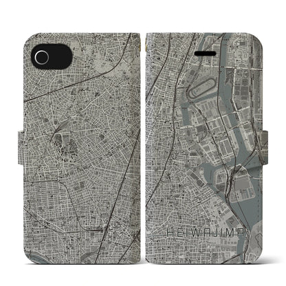 【平和島（東京都）】地図柄iPhoneケース（手帳タイプ）モノトーン・iPhone SE（第3 / 第2世代） / 8 / 7 / 6s / 6 用