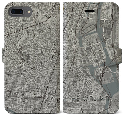 【平和島（東京都）】地図柄iPhoneケース（手帳タイプ）モノトーン・iPhone 8Plus /7Plus / 6sPlus / 6Plus 用