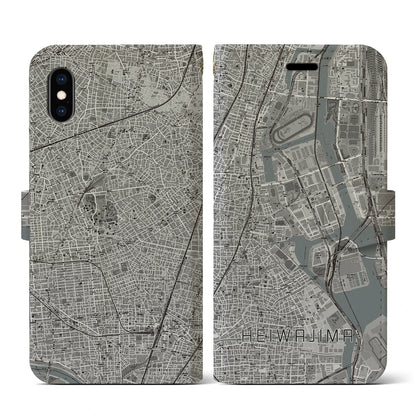 【平和島（東京都）】地図柄iPhoneケース（手帳タイプ）モノトーン・iPhone XS / X 用