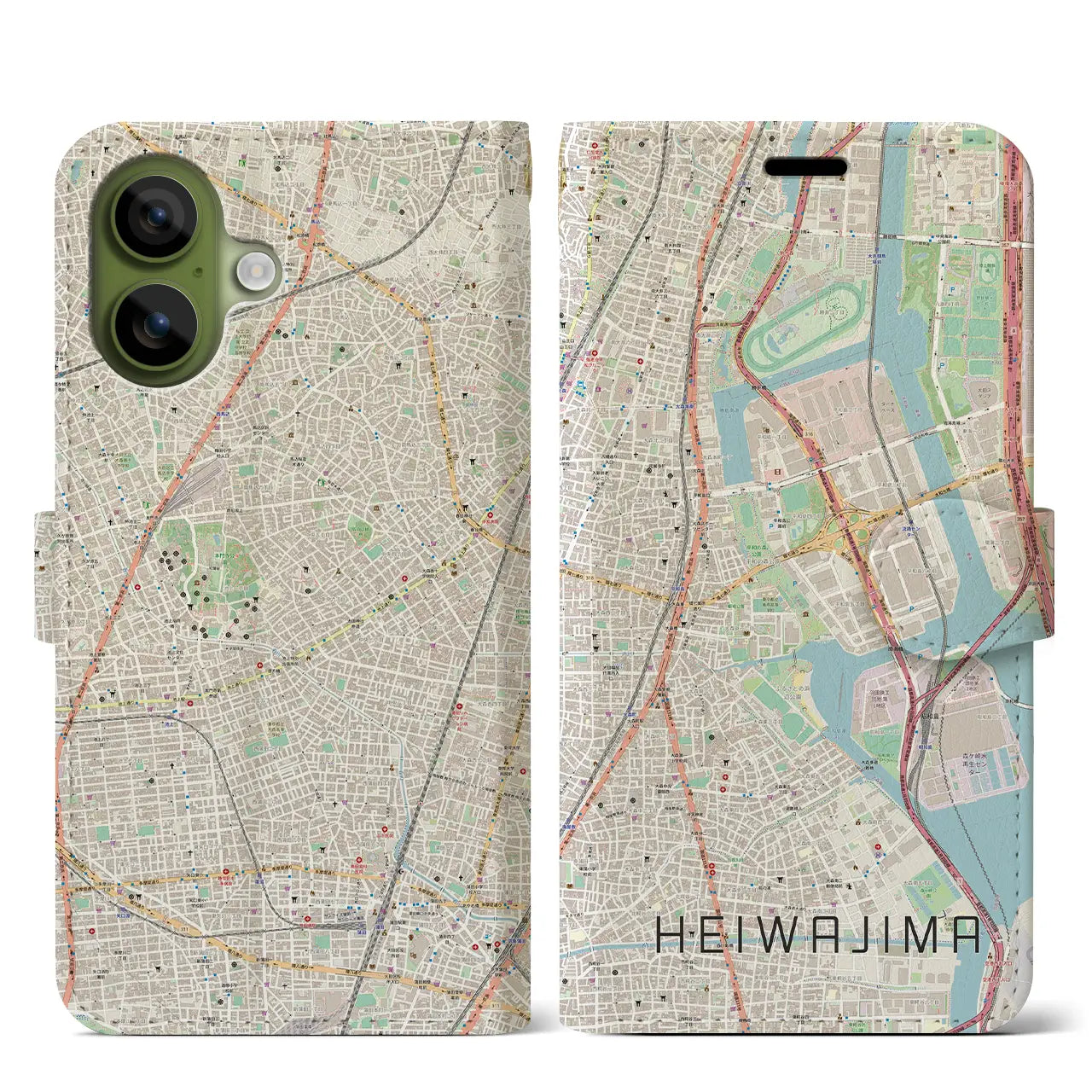 【平和島（東京都）】地図柄iPhoneケース（手帳タイプ）