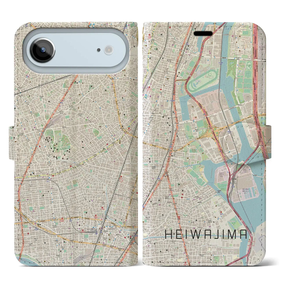 【平和島(東京都)】地図柄iPhoneケース(手帳タイプ)モノトーン・iPhone 17 Pro Max 用