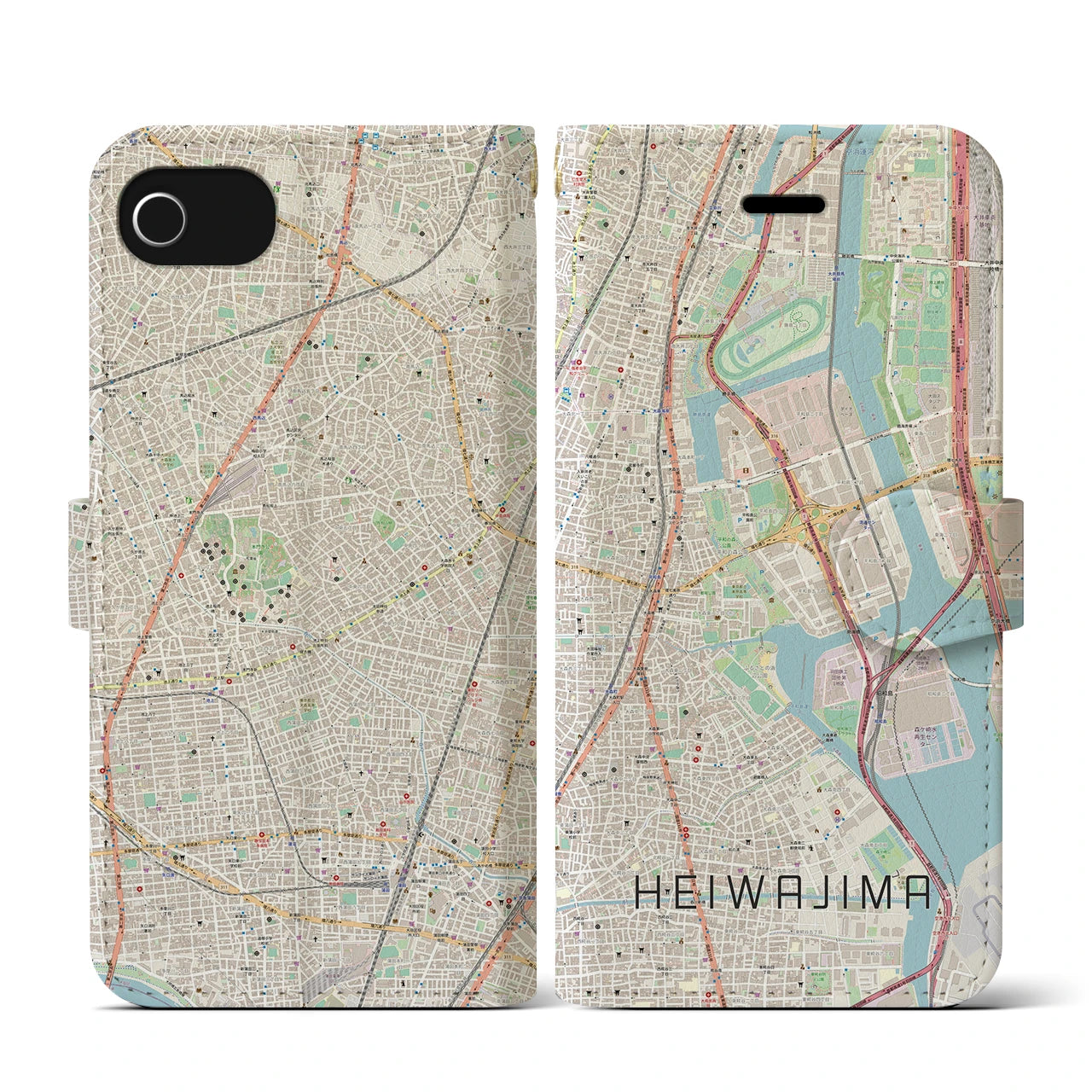 【平和島（東京都）】地図柄iPhoneケース（手帳タイプ）