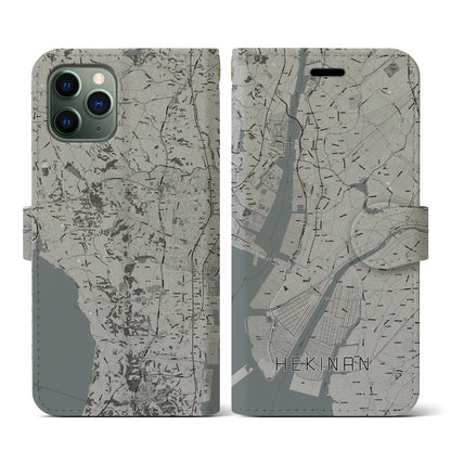 【碧南（愛知県）】地図柄iPhoneケース（手帳タイプ）モノトーン・iPhone 11 Pro 用