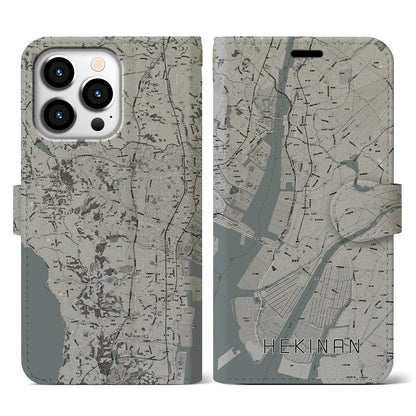 【碧南（愛知県）】地図柄iPhoneケース（手帳タイプ）モノトーン・iPhone 13 Pro 用